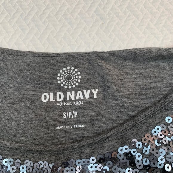 Old Navy🗿Grey Long Sleeve T-Shirt Sequin Bodice Raglan Sleeve Size S - Picture 8 of 9